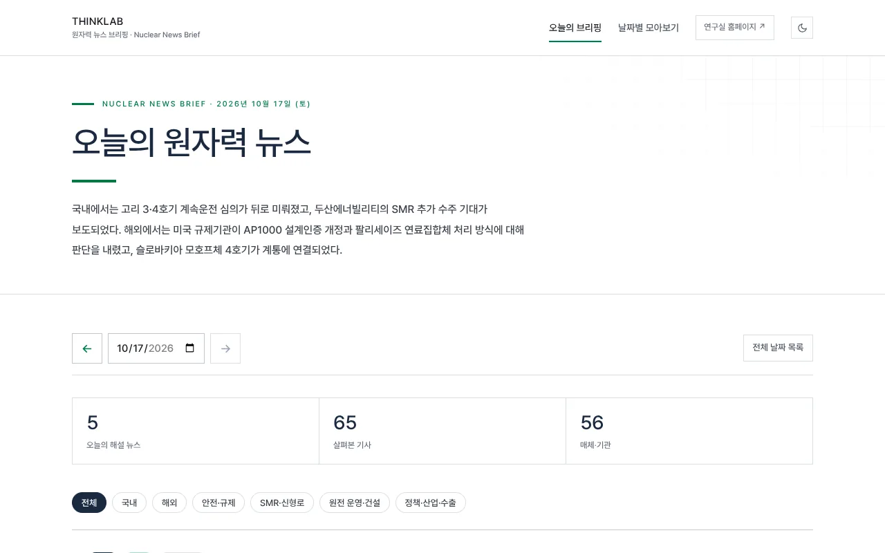 Nuclear News Brief 실제 화면