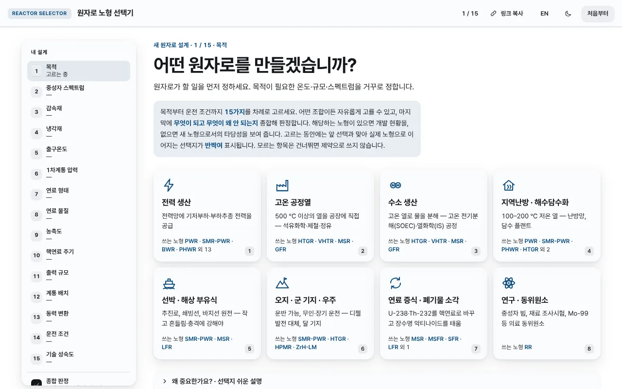 Reactor Selector 실제 화면
